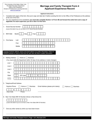 Document preview: Marriage and Family Therapist Form 4 Applicant Experience Record - New York