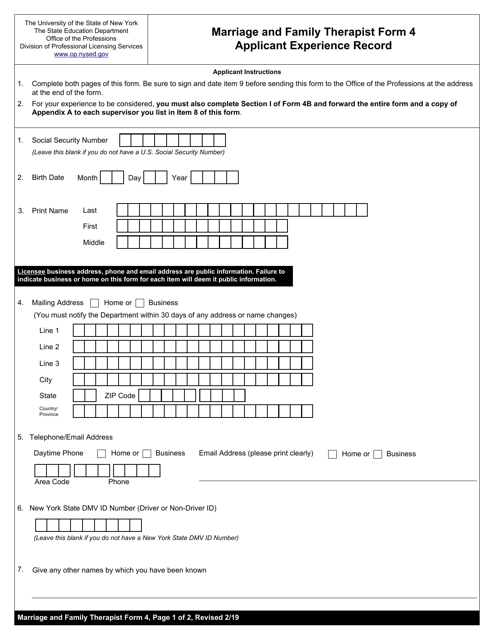 Marriage and Family Therapist Form 4  Printable Pdf