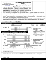Marriage and Family Therapist Form 5 &quot;Application for Limited Permit&quot; - New York