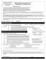 Mental Health Counselor Form 5 &quot;Application for Limited Permit&quot; - New York
