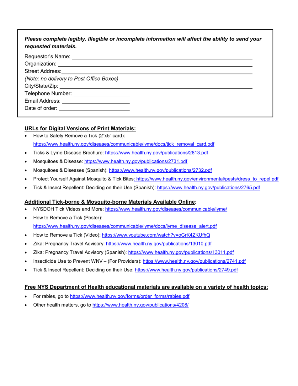 Materials Order Form for Tick-Borne  Mosquito-Borne Disease - New York, Page 2
