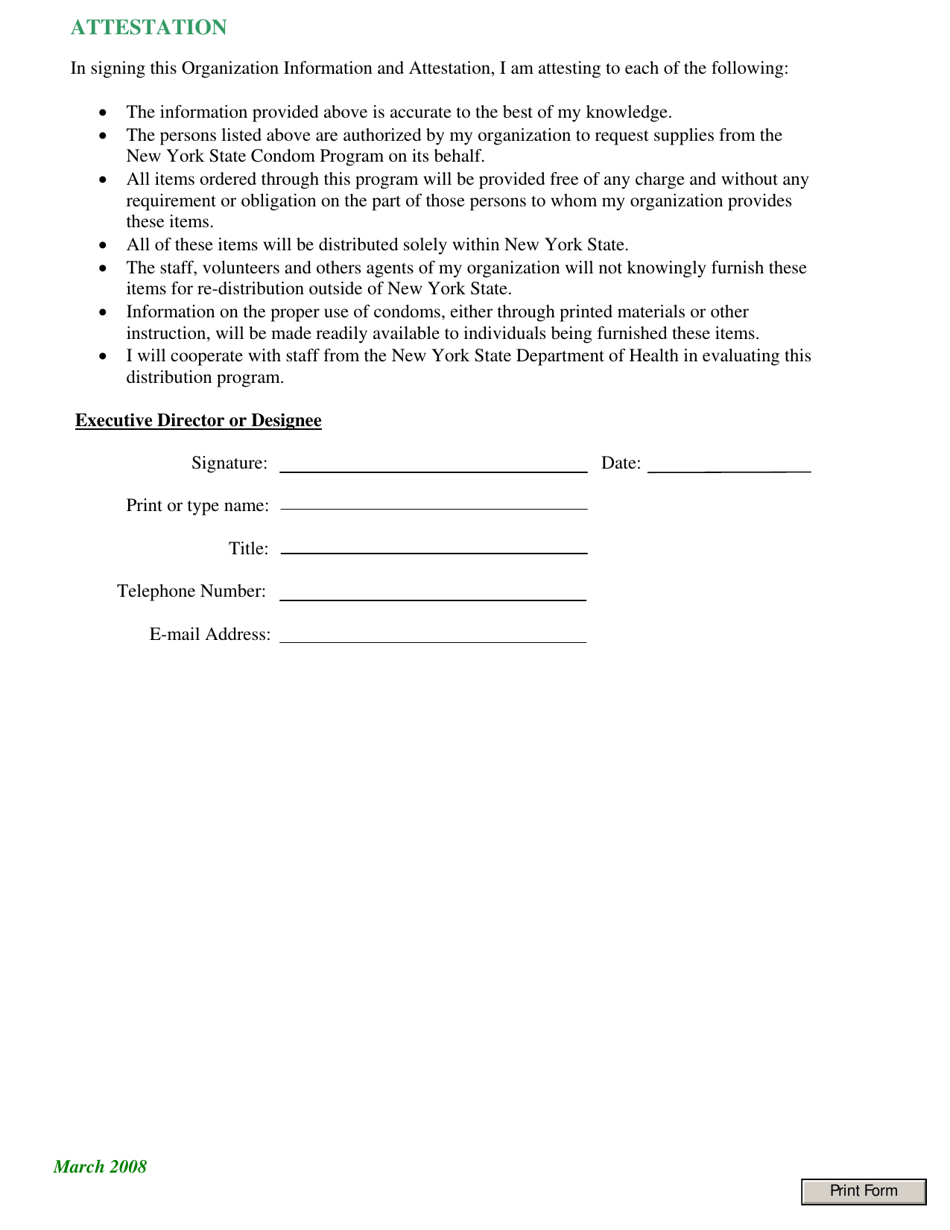 Nyscondom Program Organization Information and Attestation - New York, Page 5