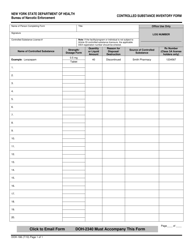 Form DOH-166 &quot;Controlled Substance Inventory Form&quot; - New York
