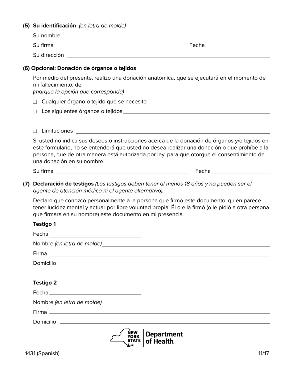 Formulario 1431 Poder De Atencion Medica - New York (Spanish), Page 8