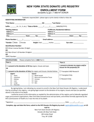 Document preview: Enrollment Form - New York State Donate Life Registry - New York