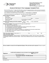 Document preview: Form DOH-5069 EN Access to Services in Your Language: Complaint Form - New York