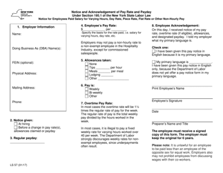 Document preview: Form LS57 Pay Notice for Employees Paid a Salary for Varying Hours, Day Rate, Piece Rate, Flat Rate or Other Non-hourly Pay - New York