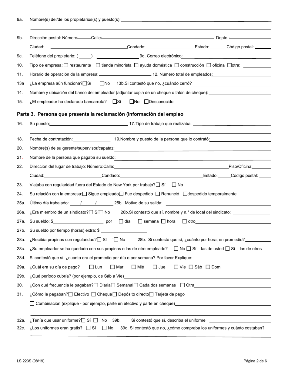 Formulario LS223S Formulario De Queja Sobre Normas Laborales - New York (Spanish), Page 4