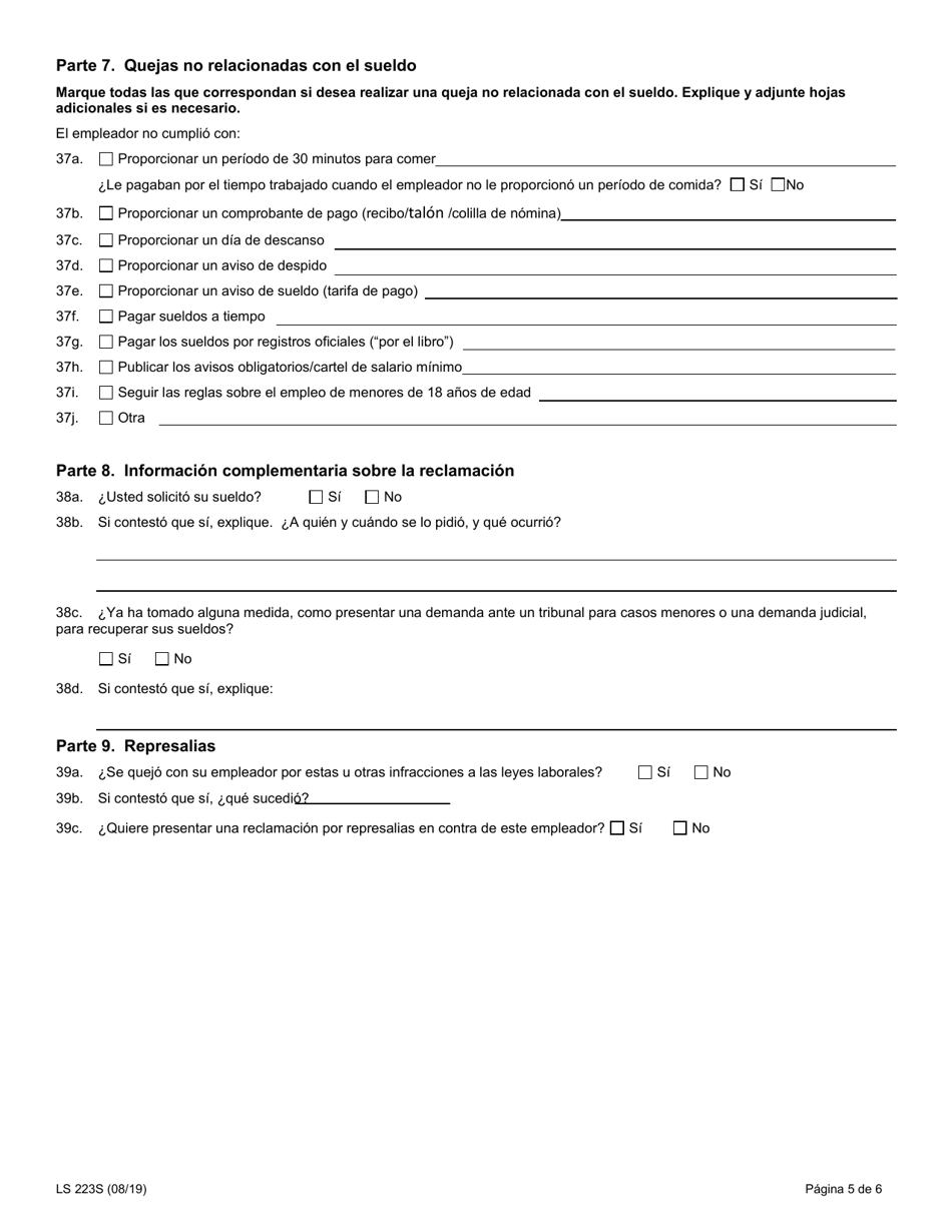 Formulario LS223S Formulario De Queja Sobre Normas Laborales - New York (Spanish), Page 7