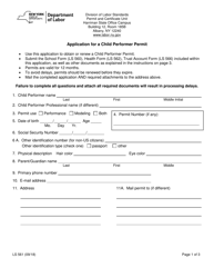 Form LS561 Application for a Child Performer Permit - New York