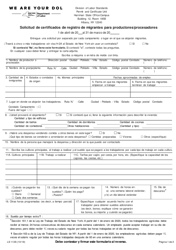 Formulario LS113S Solicitud De Certificados De Registro De Migrantes Para Productores/Procesadores - New York (Spanish)