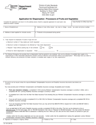 Document preview: Form LS120 Application for Dispensation - Processors of Fruits and Vegetables - New York