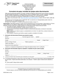 Document preview: Formulario DEOD834S Formulario De Queja, Incluidas Las Quejas Sobre Discriminacion - New York (Spanish)