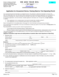 Form SH80 &quot;Application for Amusement Device, Viewing Stand or Tent Operating Permit&quot; - New York