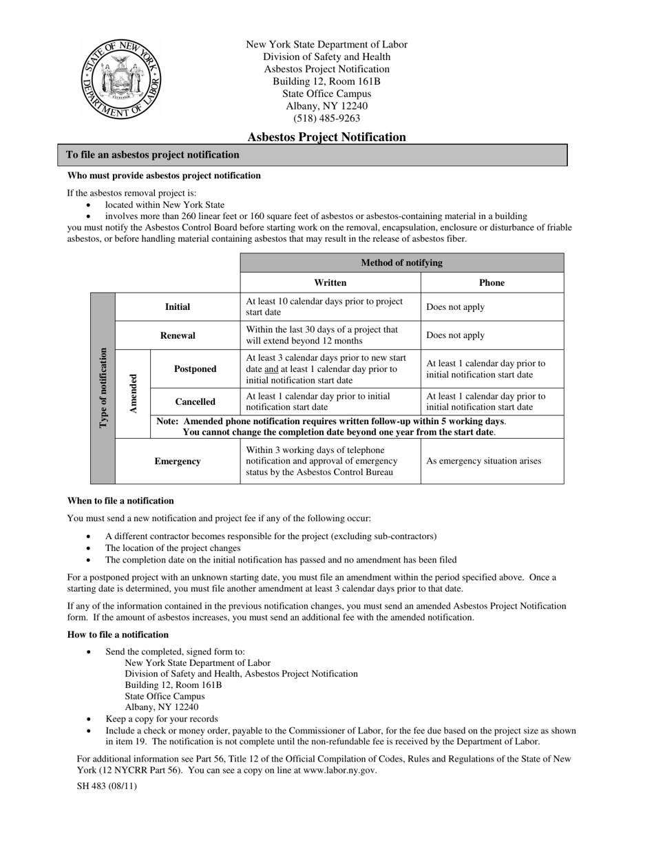 Form SH483 Asbestos Project Notification - New York, Page 1