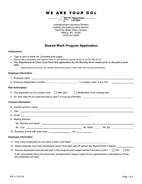 Form SW2.1 Shared Work Program Application - New York