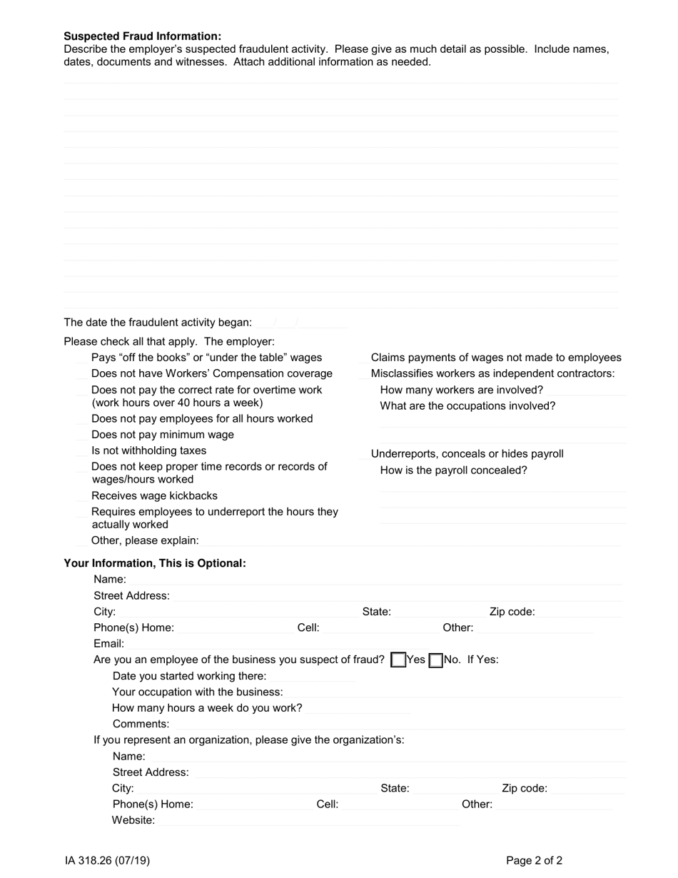 Form IA318.26 Suspected Employer Fraud Including Worker Misclassification Tip-Sheet - New York, Page 2