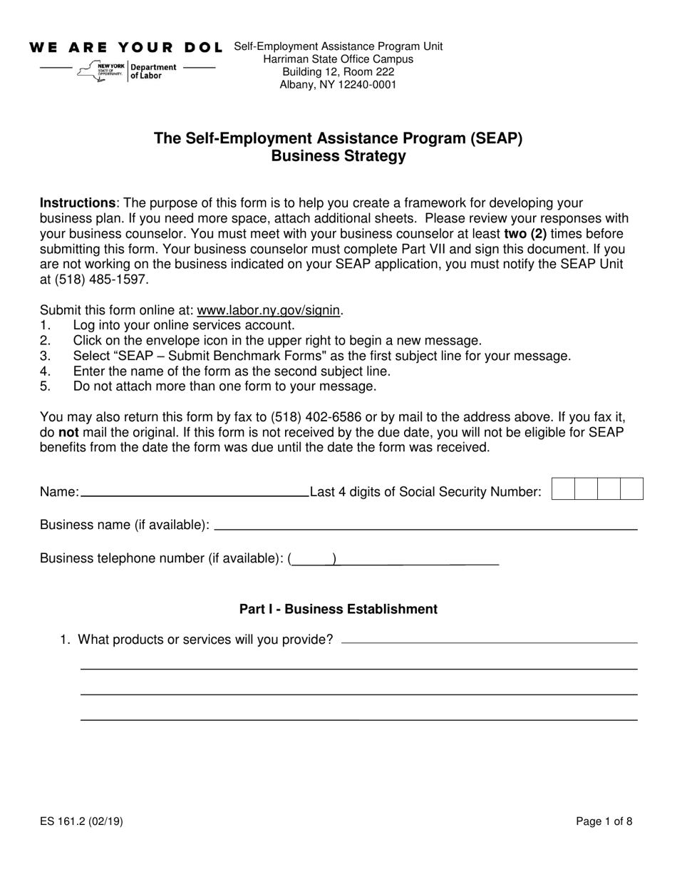 Form ES161.2 The Self-employment Assistance Program Business Strategy Form - New York, Page 1