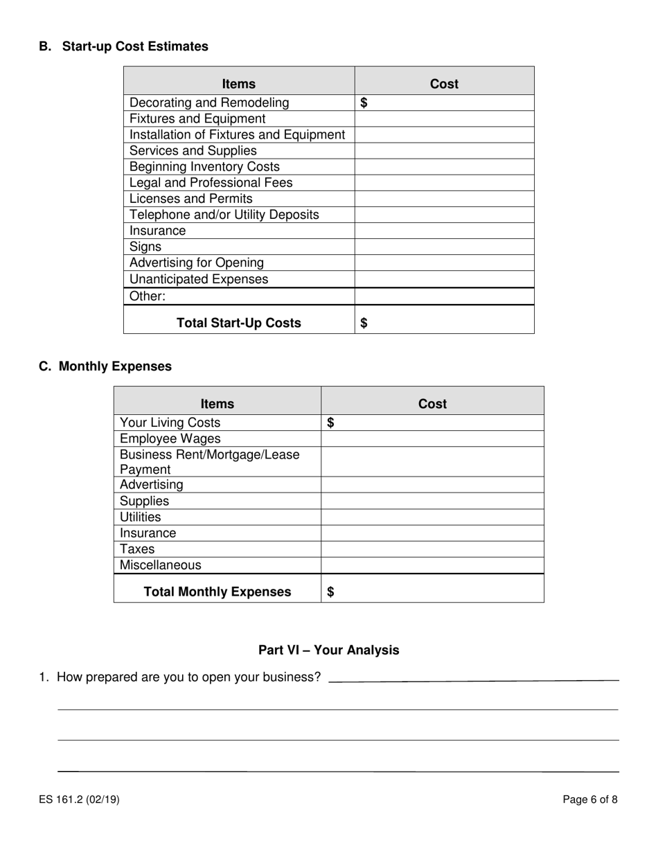 Form ES161.2 The Self-employment Assistance Program Business Strategy Form - New York, Page 6