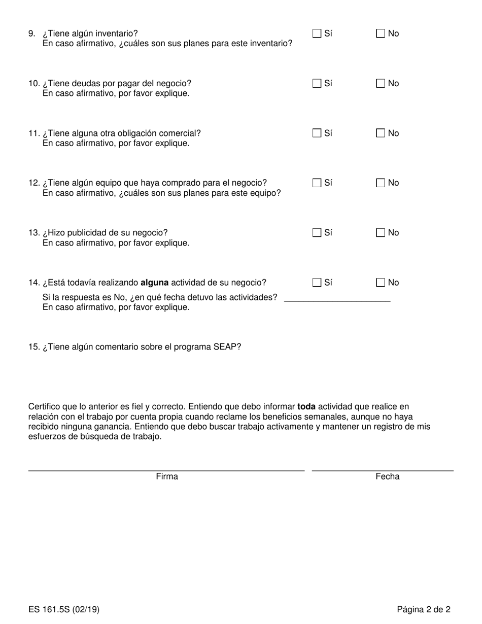 Formulario ES161.5S Formulario Para Descontinuar El Programa De Asistencia Para Empleo Por Cuenta Propia - New York (Spanish), Page 2