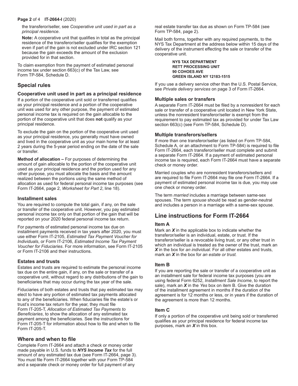 Instructions for Form IT-2664 Nonresident Cooperative Unit Estimated Income Tax Payment Form - New York, Page 2