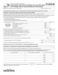 Document preview: Form IT-203-B Nonresident and Part-Year Resident Income Allocation and College Tuition Itemized Deduction Worksheet - New York
