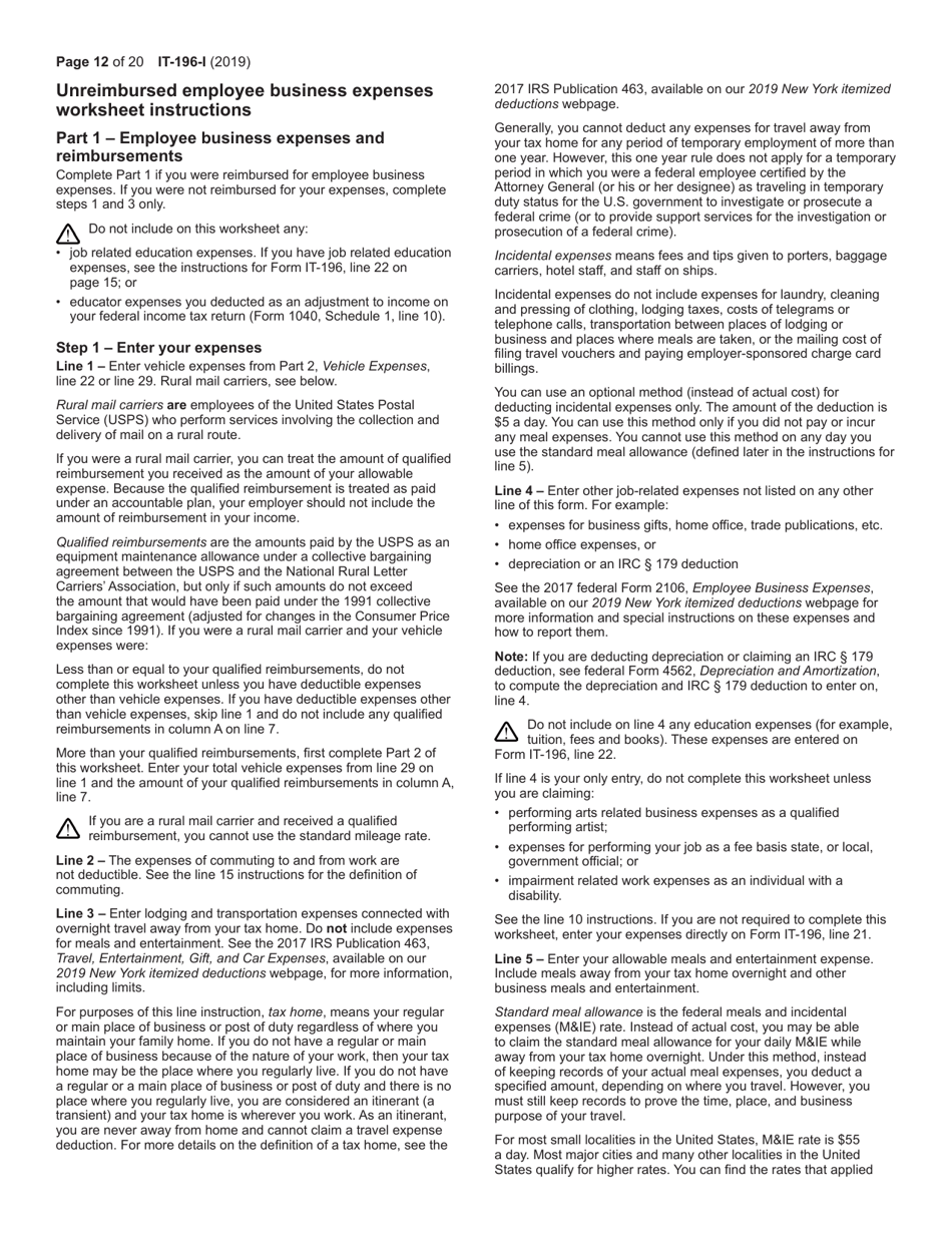 Instructions for Form IT-196 New York Resident, Nonresident, and Part-Year Resident Itemized Deductions - New York, Page 12