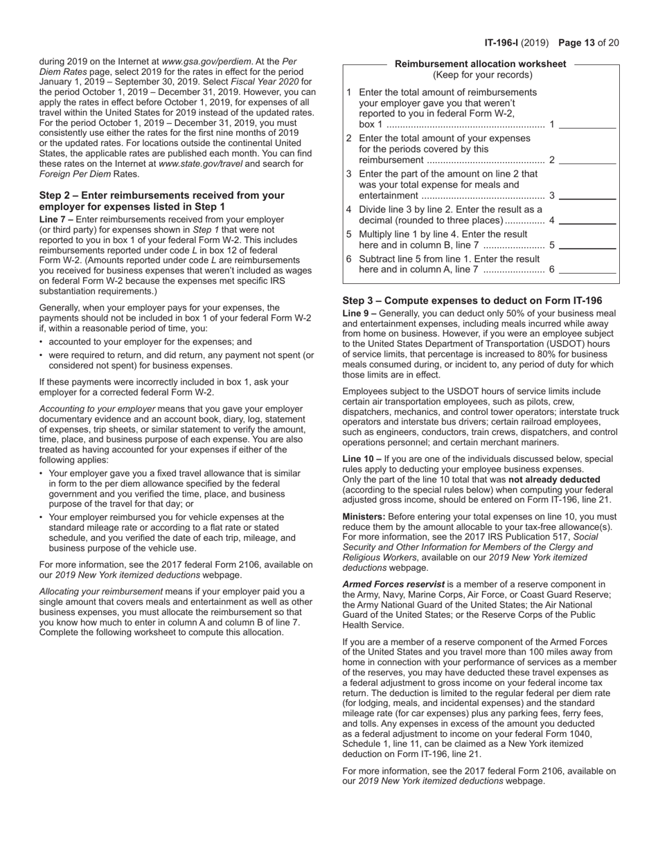 Instructions for Form IT-196 New York Resident, Nonresident, and Part-Year Resident Itemized Deductions - New York, Page 13