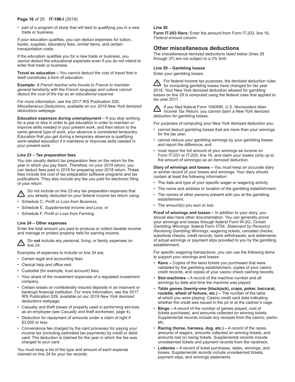Instructions for Form IT-196 New York Resident, Nonresident, and Part-Year Resident Itemized Deductions - New York, Page 16