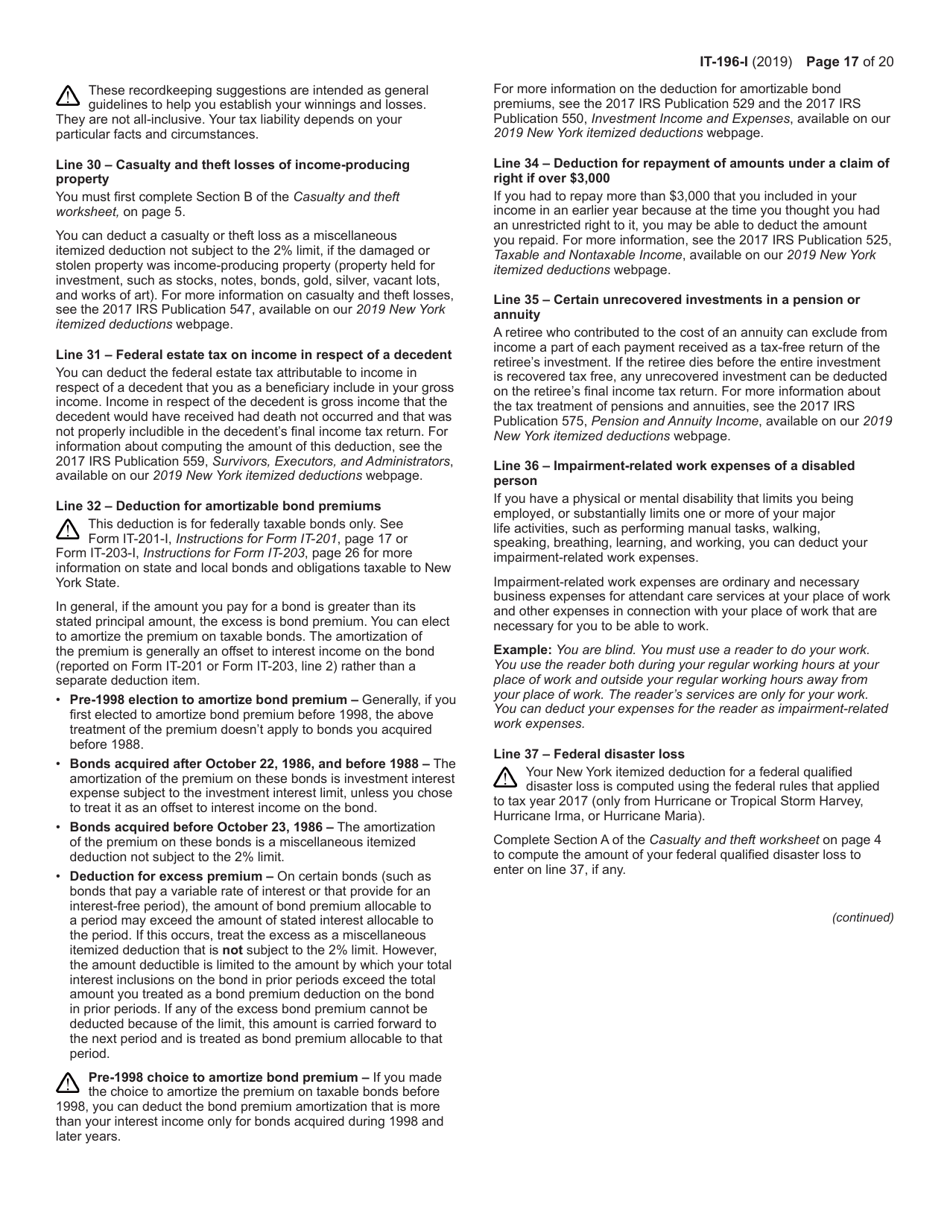 Instructions for Form IT-196 New York Resident, Nonresident, and Part-Year Resident Itemized Deductions - New York, Page 17