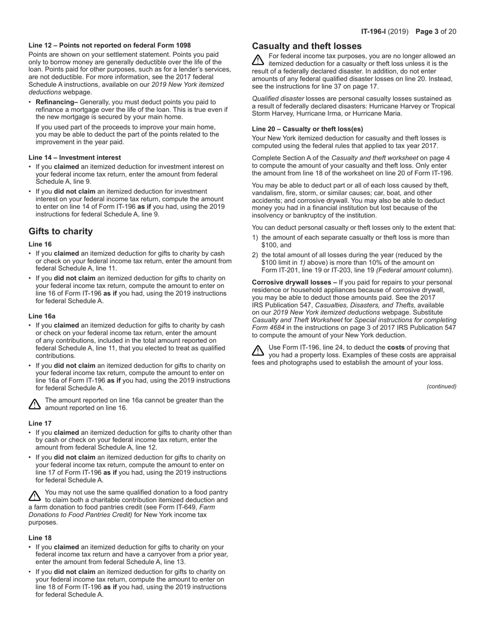 Instructions for Form IT-196 New York Resident, Nonresident, and Part-Year Resident Itemized Deductions - New York, Page 3