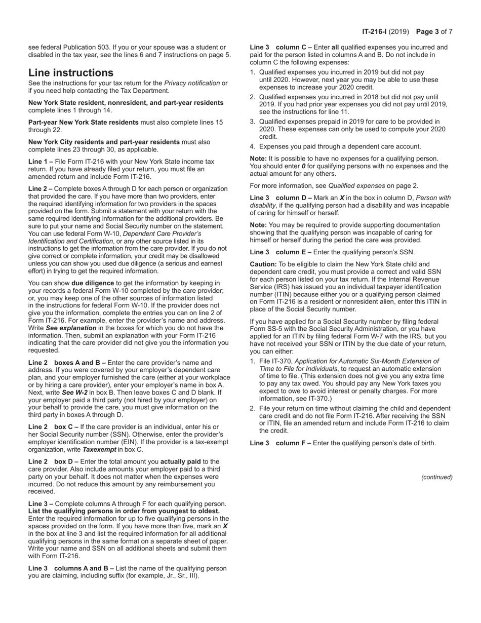 Instructions for Form IT-216 Claim for Child and Dependent Care Credit - New York, Page 3