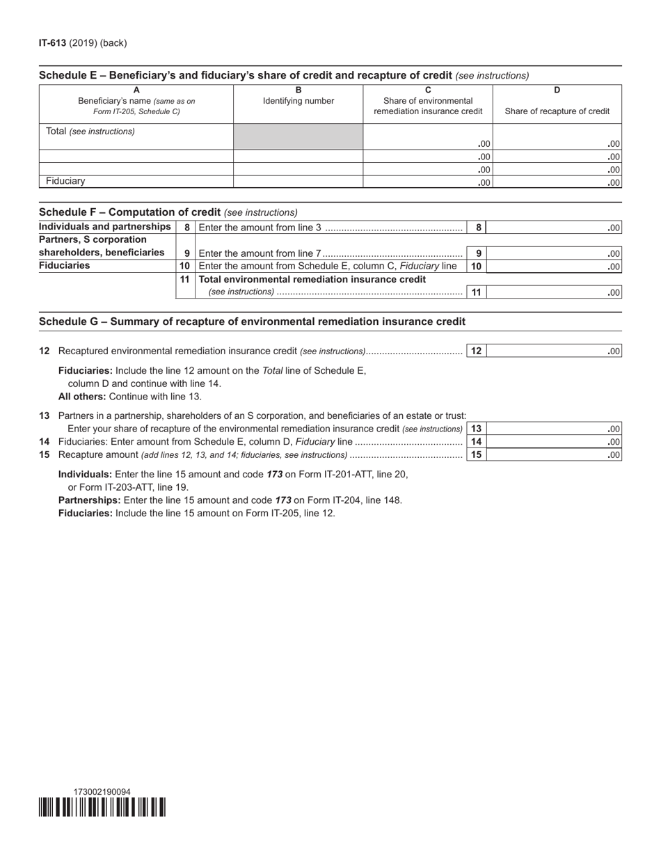 Form IT-613 Claim for Environmental Remediation Insurance Credit for Qualified Sites Accepted Into the Brownfield Cleanup Program Prior to July 1, 2015 - New York, Page 2