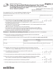 Document preview: Form IT-611.1 Claim for Brownfield Redevelopment Tax Credit for Qualified Sites Accepted Into the Brownfield Cleanup Program on or After June 23, 2008, and Prior to July 1, 2015 - New York