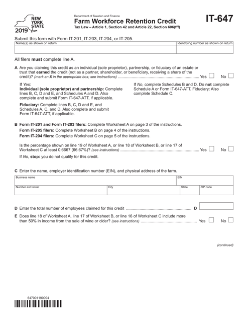 Form IT-647 2019 Printable Pdf