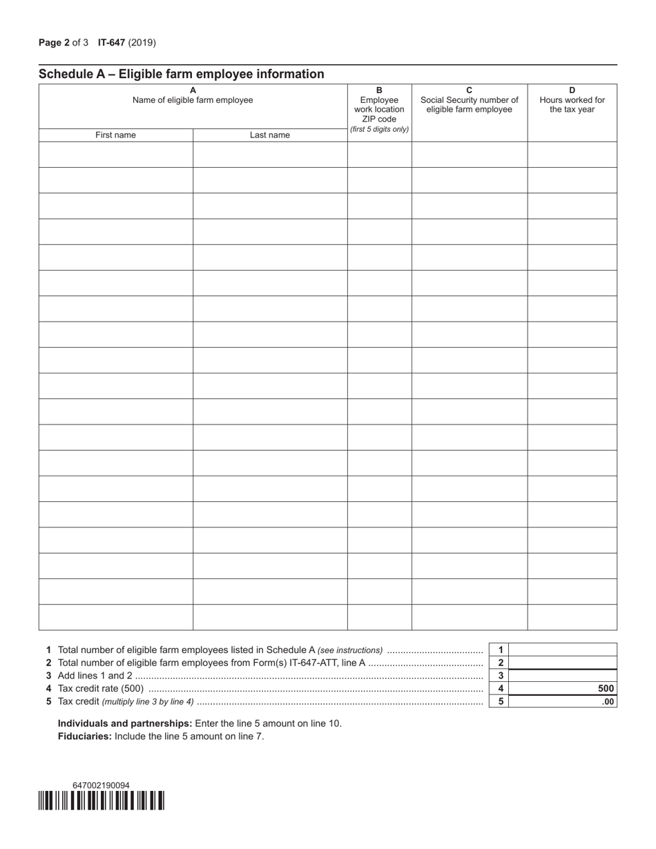 Form IT-647 Farm Workforce Retention Credit - New York, Page 2