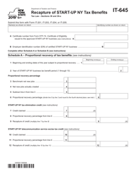 Document preview: Form IT-645 Recapture of Start-Up Ny Tax Benefits - New York