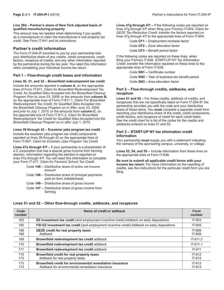 Instructions for Form IT-204-IP Schedule K-1 New York Partners Schedule - New York, Page 2