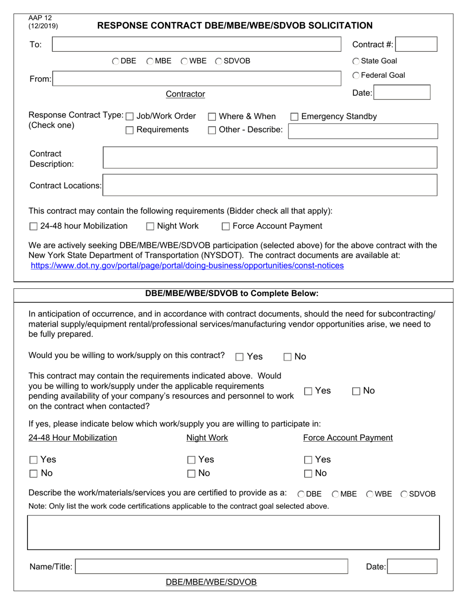 Form AAP12 Response Contract Dbe / Mbe / Wbe / Sdvob Solicitation - New York, Page 1