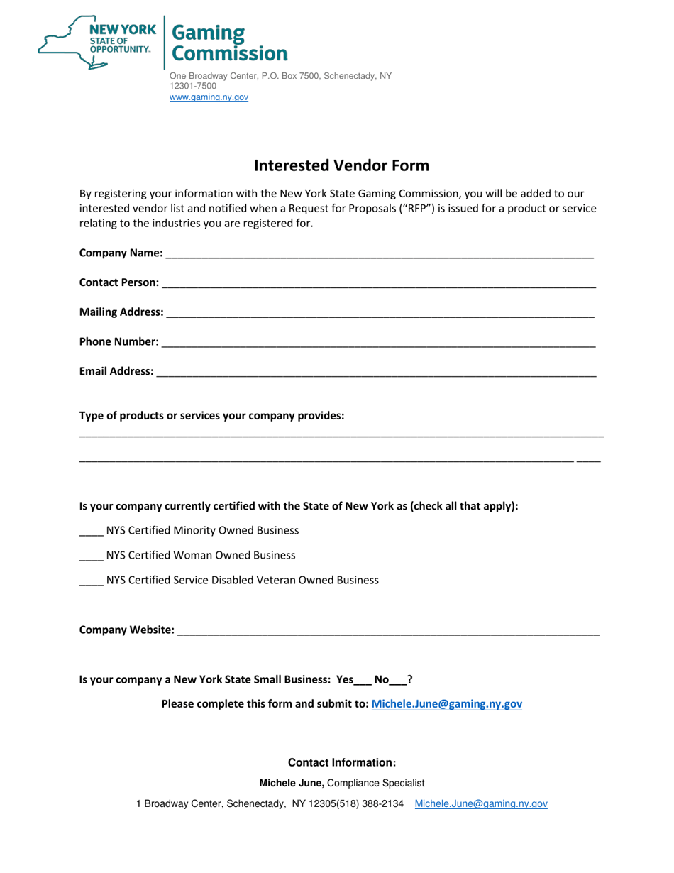 Interested Vendor Form - New York, Page 1