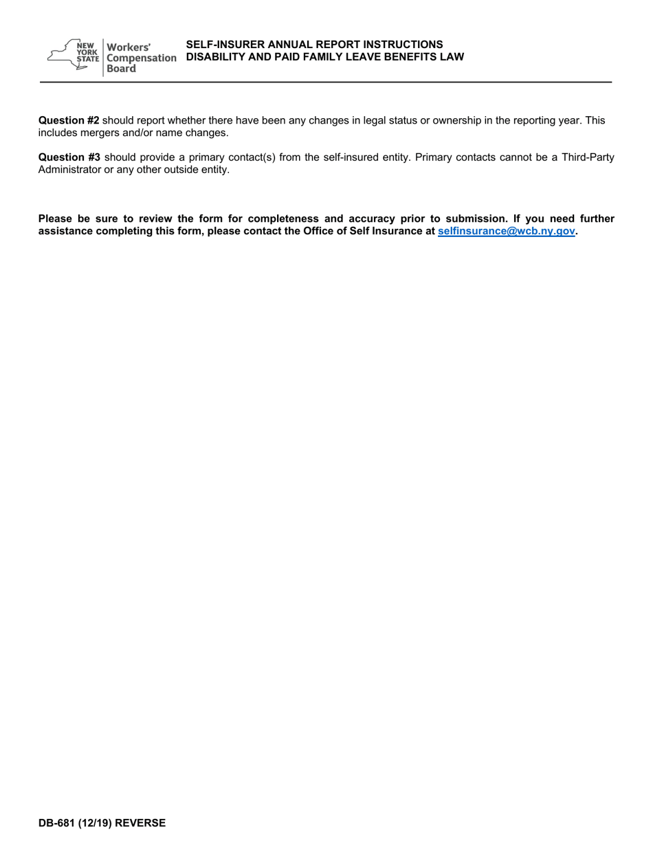 Form DB-681 Self-insurers Annual Report for Calendar Year - New York, Page 2