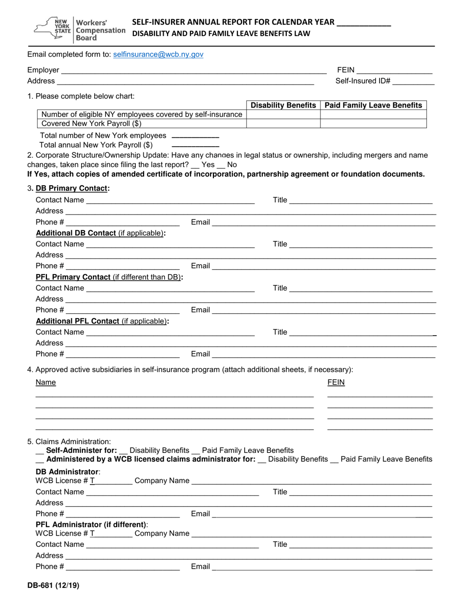 Form DB-681 Self-insurers Annual Report for Calendar Year - New York, Page 3