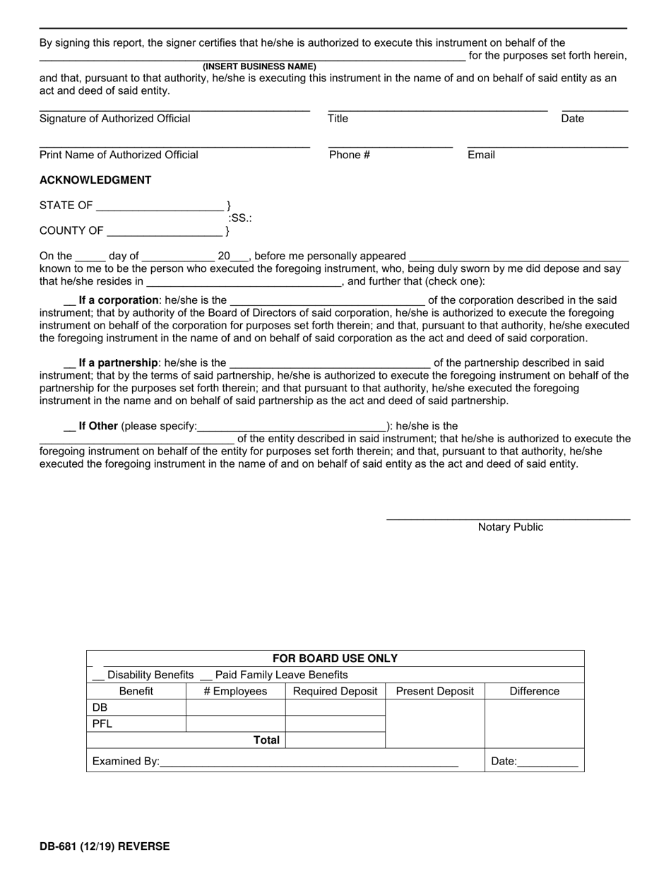 Form DB-681 Self-insurers Annual Report for Calendar Year - New York, Page 4