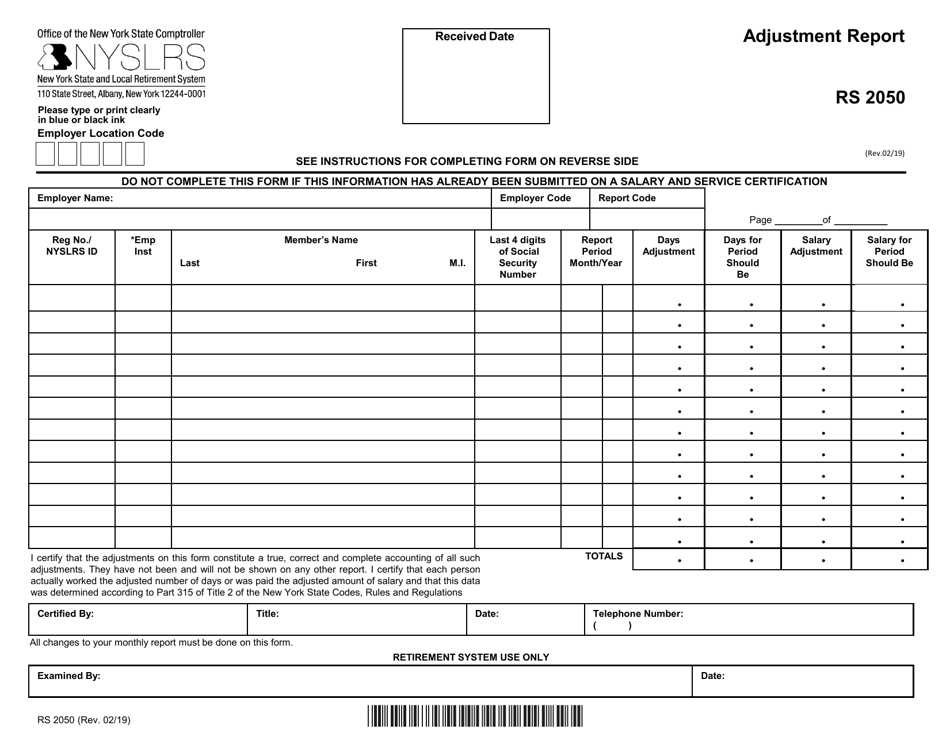 Form RS2050 Adjustment Report - New York, Page 1