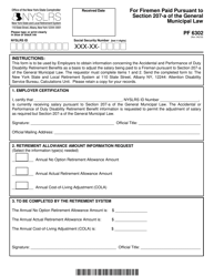 Form PF6302 Request for Retirement Allowance Data for Firefighters Paid Pursuant to Section 201-a of the General Municipal Law - New York