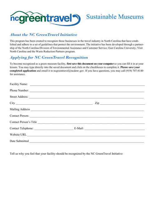 Nc Greentravel Sustainable Museums Application - North Carolina Download Pdf