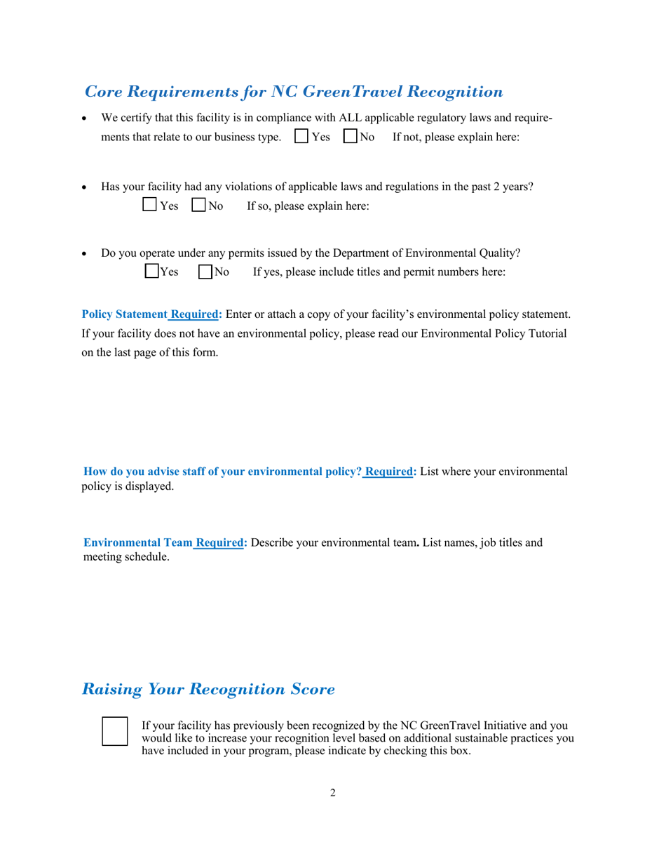 Nc Greentravel Hotel  Lodging Application - North Carolina, Page 2