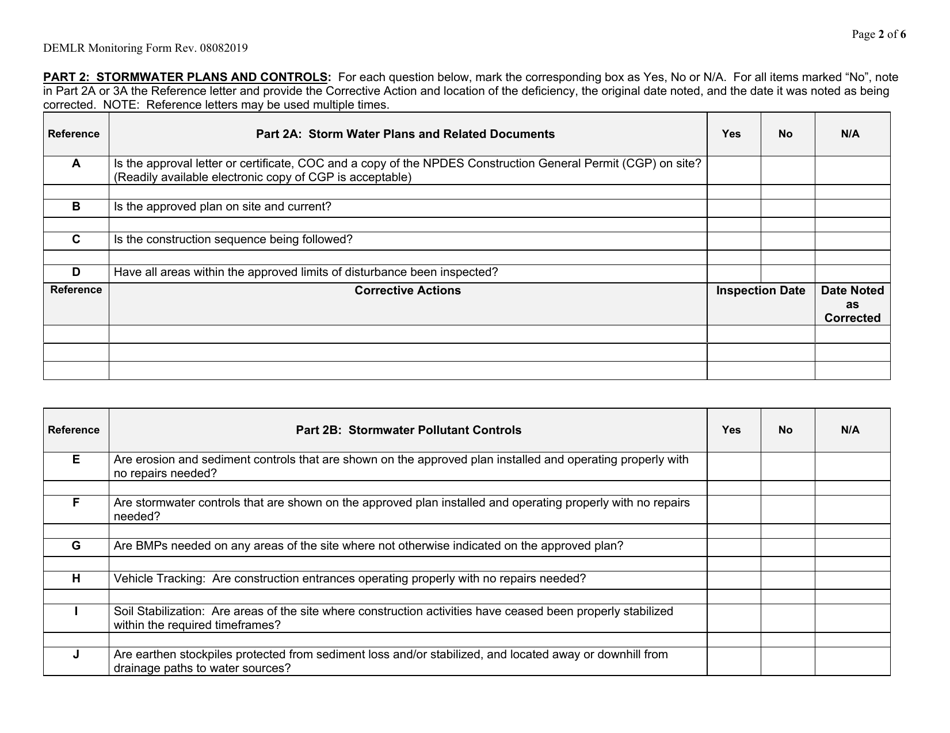 Inspection and Monitoring Records for Activities Under Stormwater General Permit Ncg010000 and Self-inspection Records for Land Disturbing Activities Per G.s. 113a-54.1 - North Carolina, Page 2