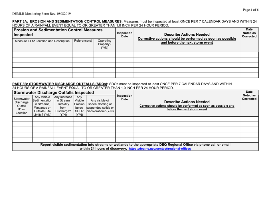 Inspection and Monitoring Records for Activities Under Stormwater General Permit Ncg010000 and Self-inspection Records for Land Disturbing Activities Per G.s. 113a-54.1 - North Carolina, Page 4