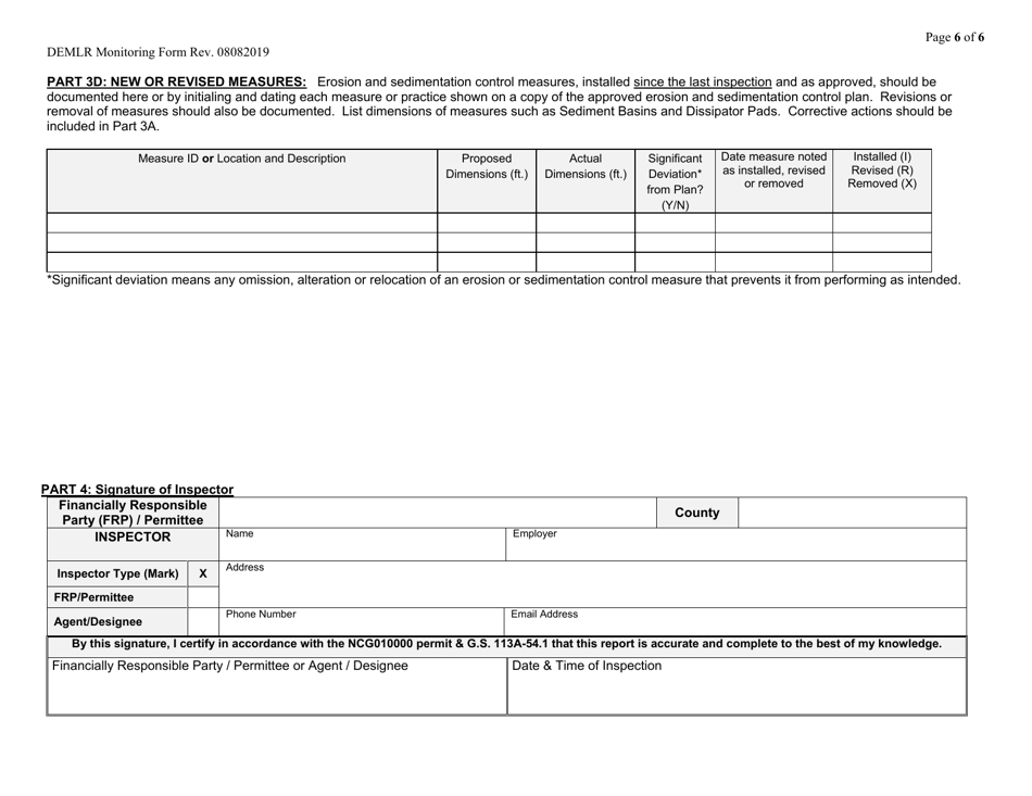 Inspection and Monitoring Records for Activities Under Stormwater General Permit Ncg010000 and Self-inspection Records for Land Disturbing Activities Per G.s. 113a-54.1 - North Carolina, Page 6